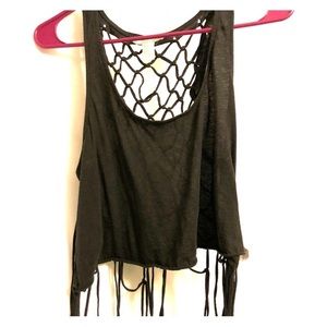 Women’s Boho Hippie Fringe Fishnet Crochet Tassel Open Back Sleeveless Tank Top